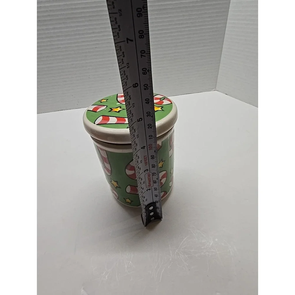 Merry Brite Candy Cane Hand‎ Painted Lidded Canister Small Seasonal Adorable